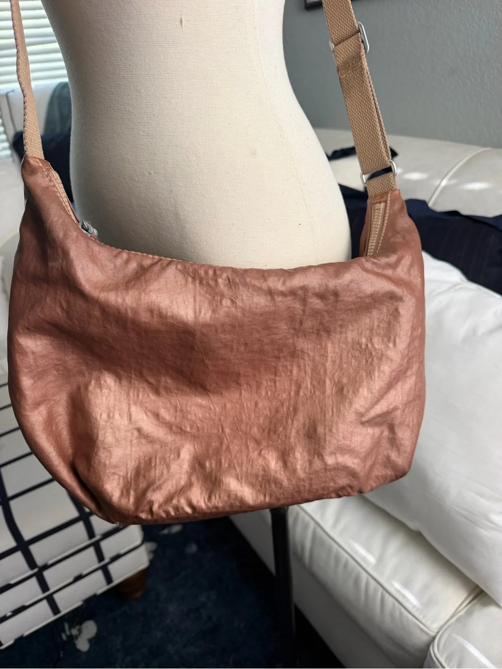 Women's Metallic Rose Crossbody Bag - Adjustable Strap